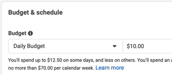 Leave budget set to daily for your Facebook ad campaign