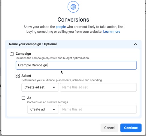 Name your ad campaign in Facebook