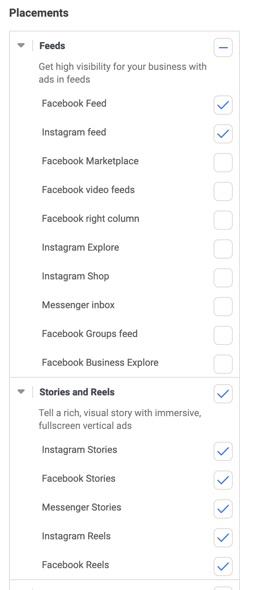Setting the Placements options for your Facebook ads