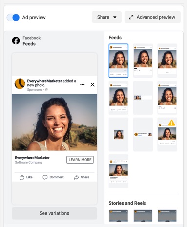 Preview your sponsored ad across different placements