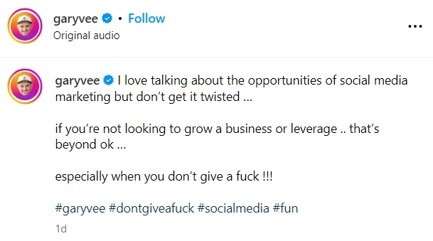 Example of how Gary Vaynerchuk uses hashtags on his account on how to get more interaction on Instagram