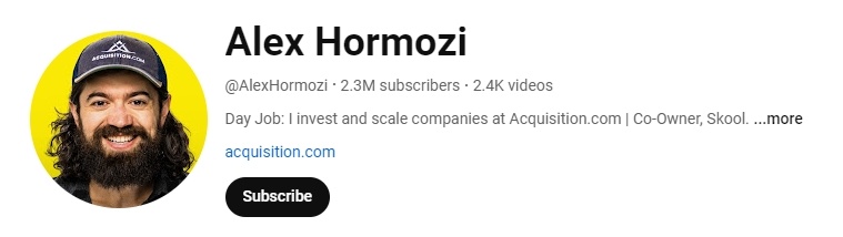 Alex Hormozi Youtube’s channel