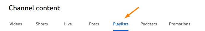 Playlist on YouTube channel menu