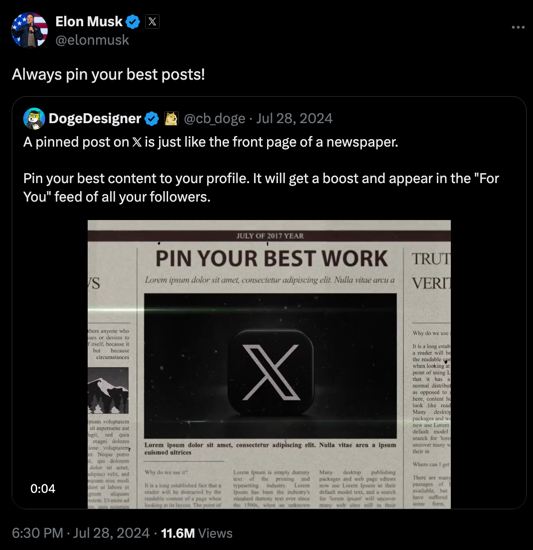 Elon Musk - Always pin your best posts!