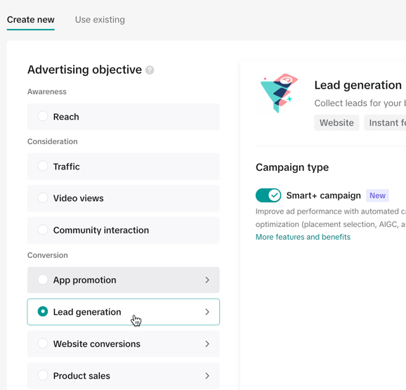 Select your advertising objective within TikTok Ad Manager