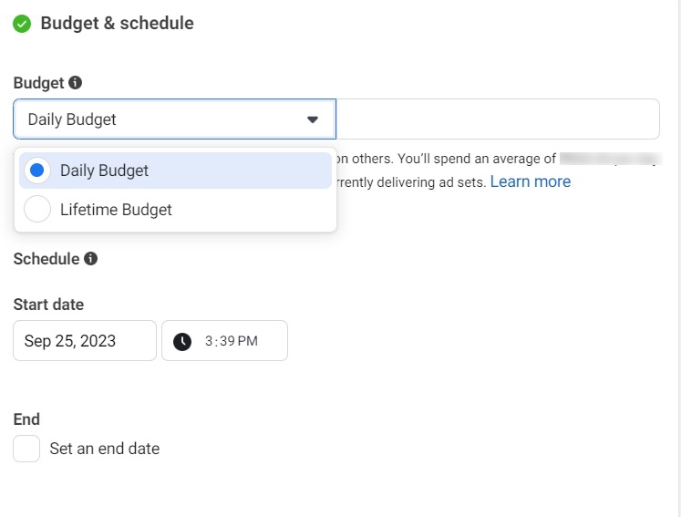 Setting your budget and schedule for your Facebook Ads