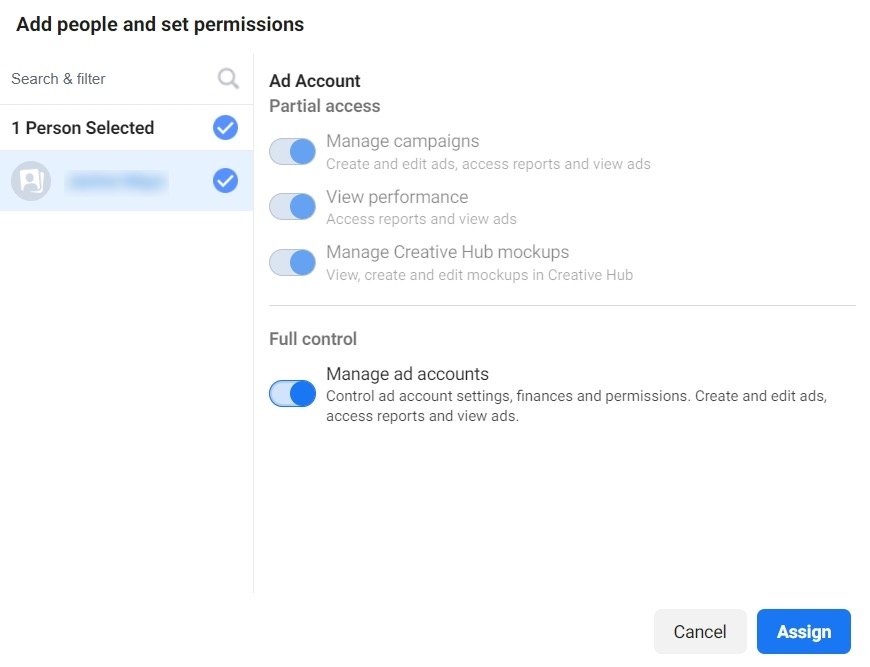 Setting permissions for your business in Facebook ad creation