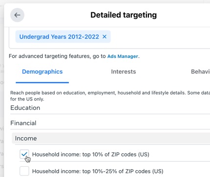 Using detailed targeting in Facebook’s Business Suite