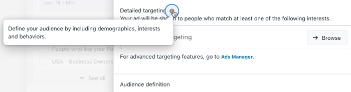 Detailed targeting is available via the Edit audience popup