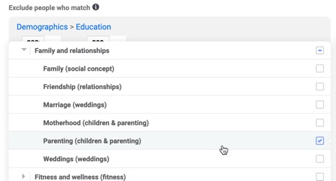 Use detailed targeting on Facebook to exclude people who match certain characteristics