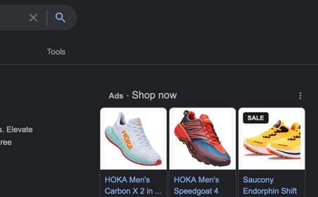 Shopping ads showing on Google