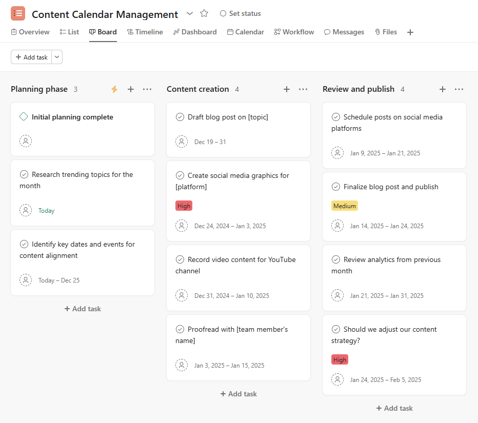 Content calendar example to help you improve your social media engagement online