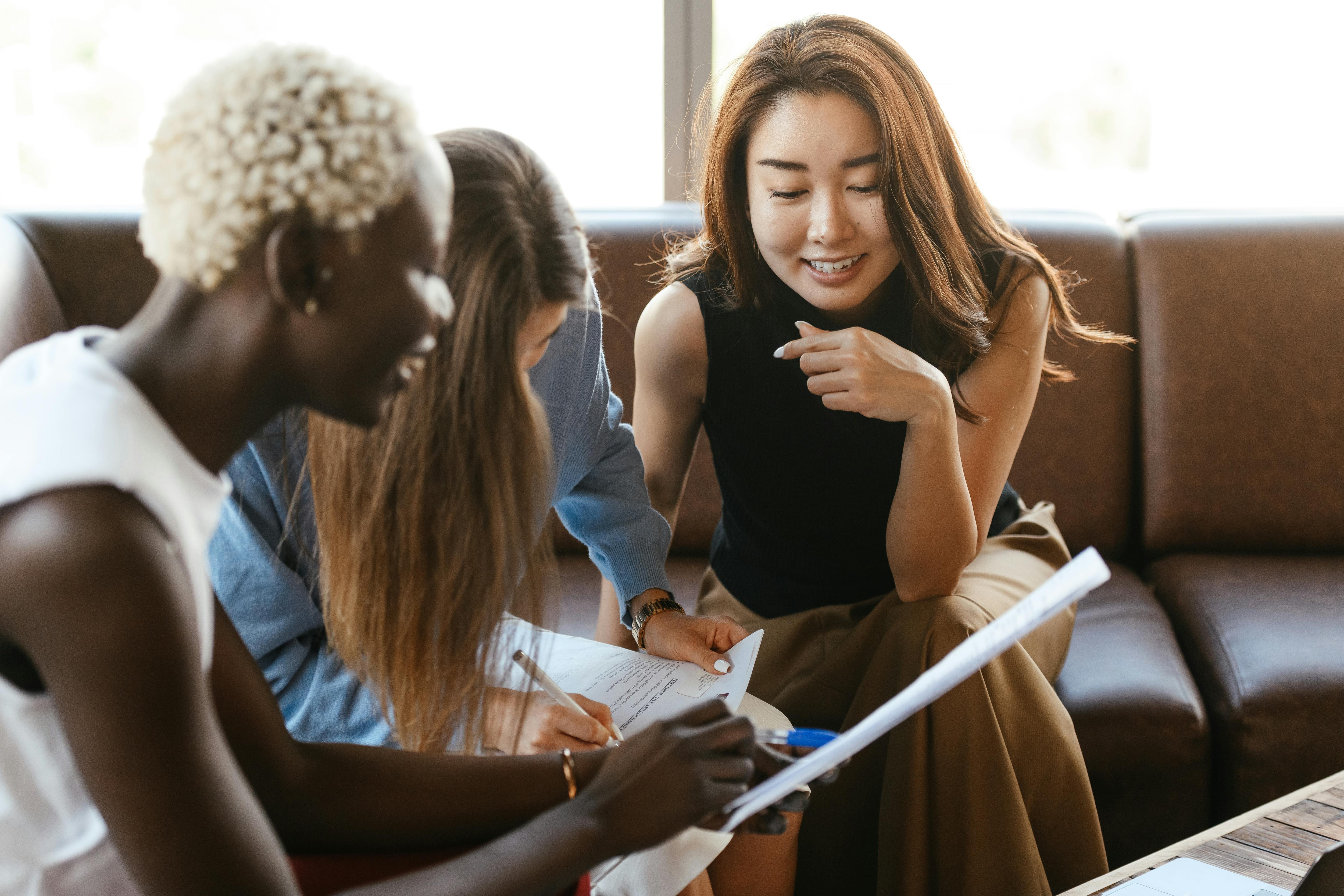 Colleagues collaborate on ideas for their Instagram Story