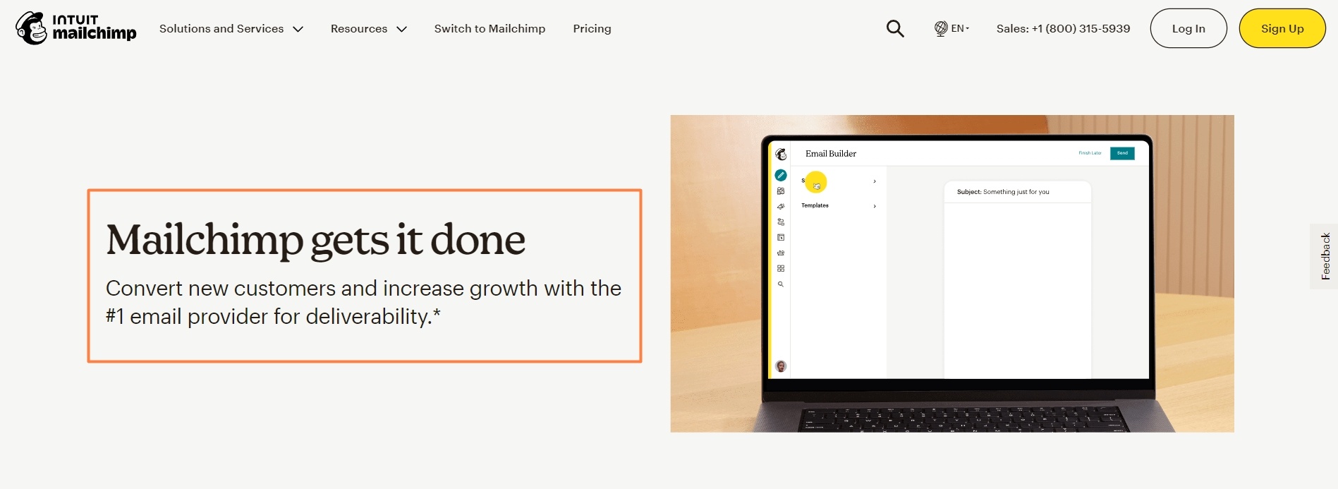 Intuits Mailchimp’s landing page for email marketing