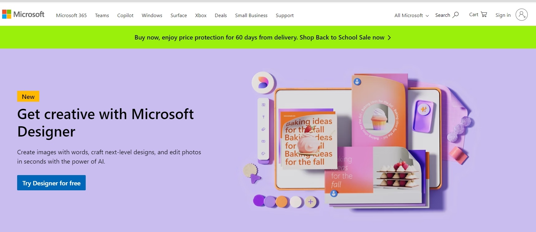 Microsoft landing page marketing attracts designers to try their newest app software