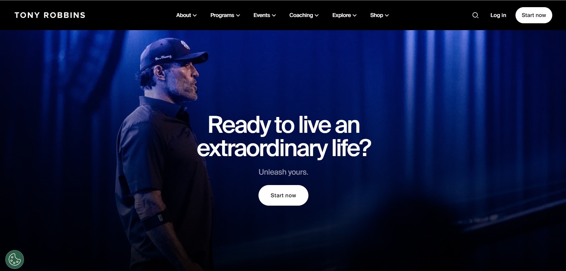 Tony Robbins website landing page as an example for lead or customer getting