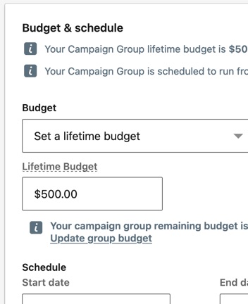 Confirm your budget and schedule for your LinkedIn ad campaign