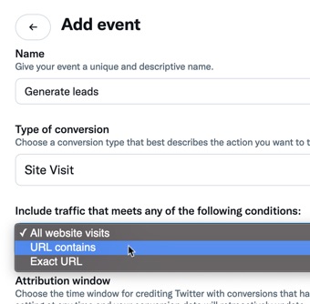 Set the event to measure visitors to your lead generation landing page