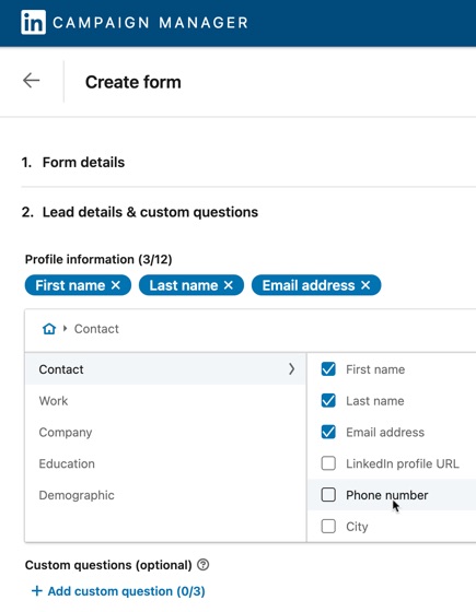 Set up your lead gen form in LinkedIn