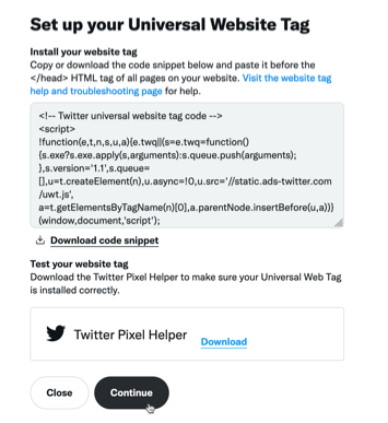 Add Twitter’s Universal Website Tag
