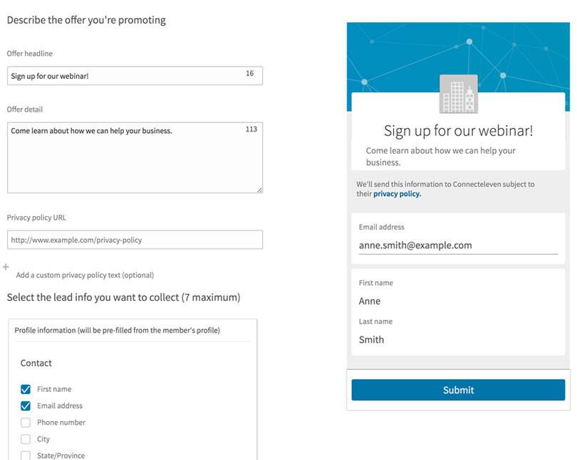 Lead gen forms for LinkedIn Ad Targeting