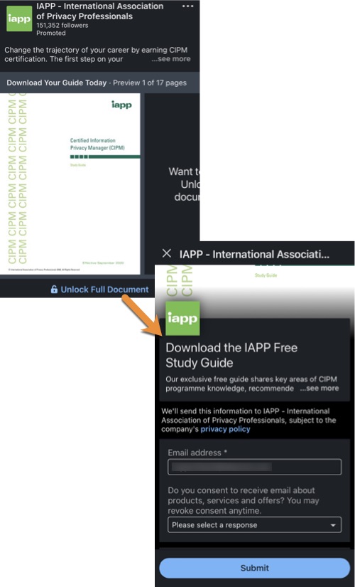 LinkedIn lead generation form example 1 - IAPP