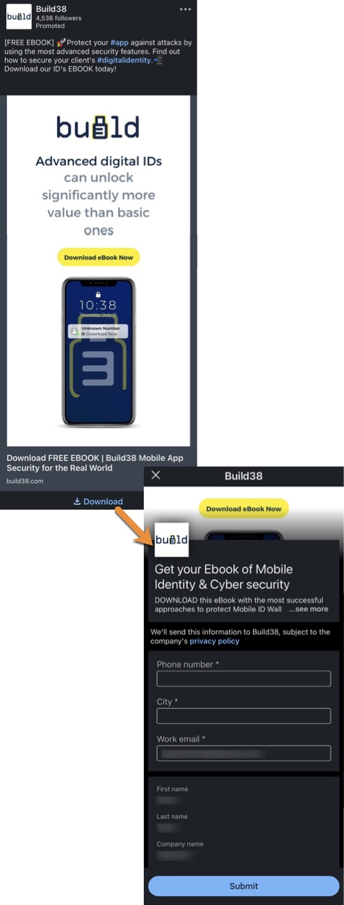 SIxth example of a LinkedIn lead generation form, from Build38