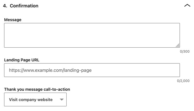 Set the confirmation details for your Lead Gen Form