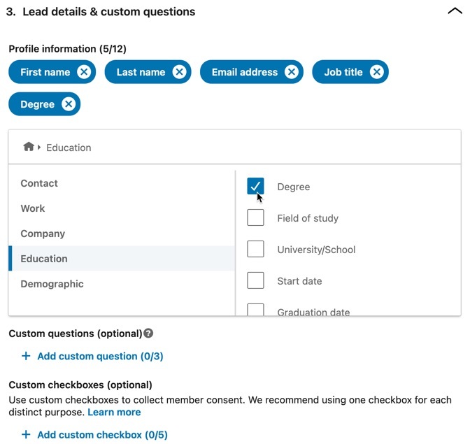 Set the fields you want to show on your Lead Gen Form