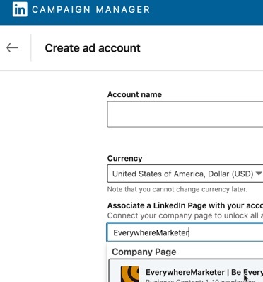 Create your ad account in the LinkedIn Campaign Manager