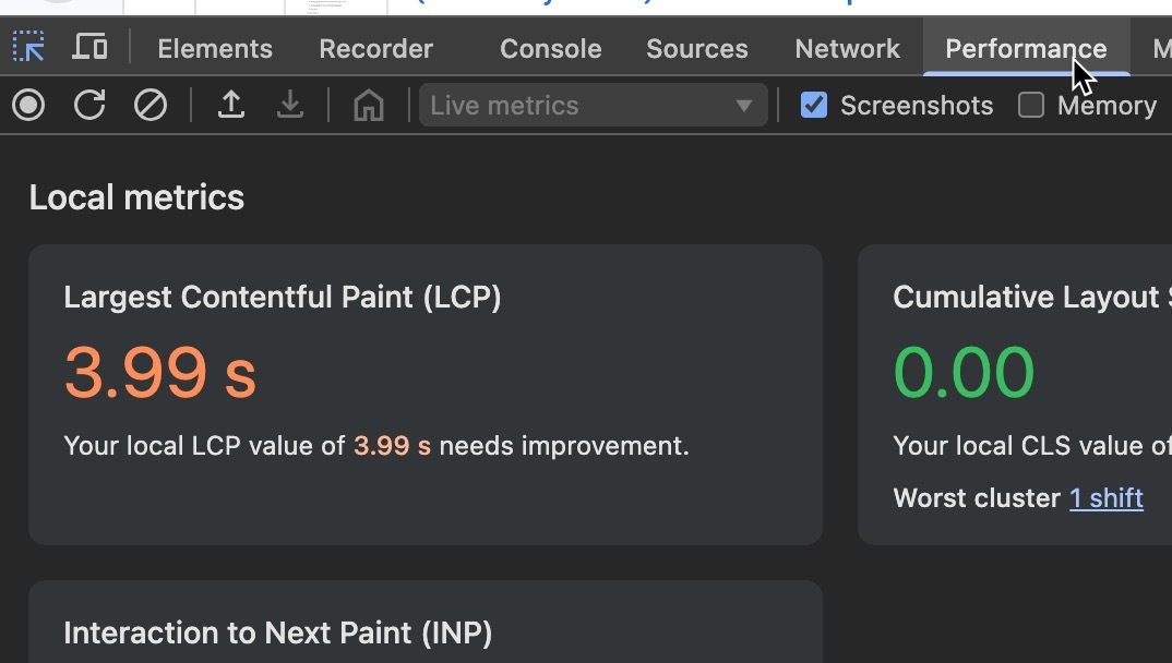 Open Chrome DevTools on your website, and click the Performance tab