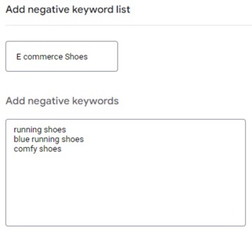 Add a negative keyword list to Google Ads