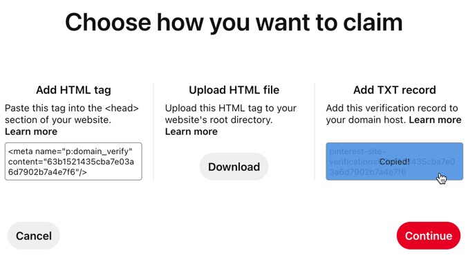 Choose which method you want to use to claim your account