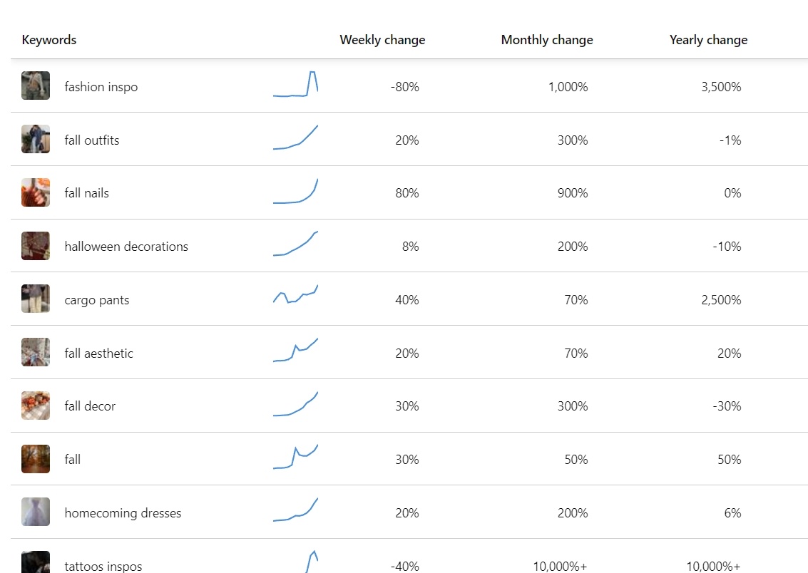 Keyword overview for Pinterest visibility