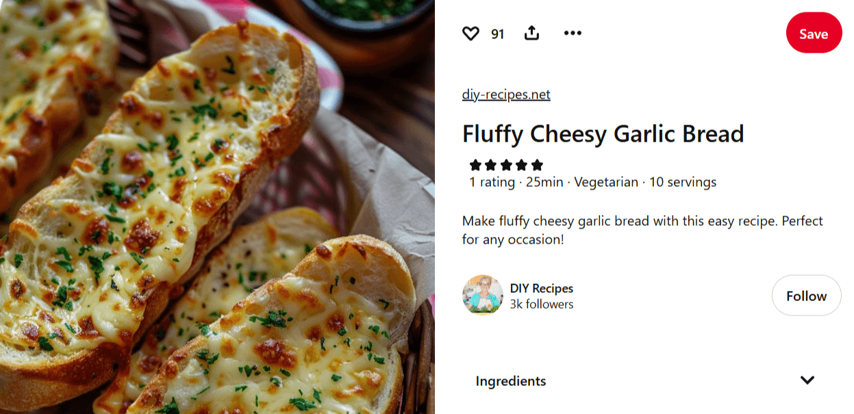 Recipe rich pin example on Pinterest