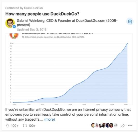 A sample Quora Advertising answers campaign for liking, sharing, and commenting on the platform