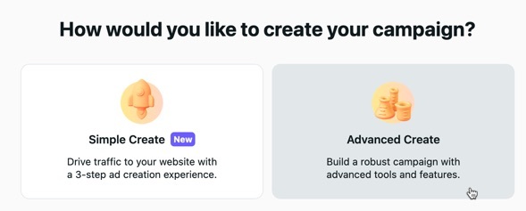 Choose the Advanced Create option for Reddit advertising