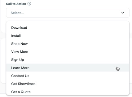 Select a call to action for your Reddit ad