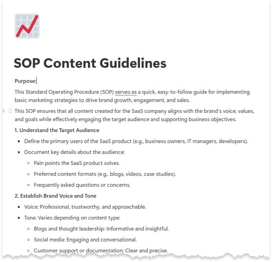 Content guideline example as SOP