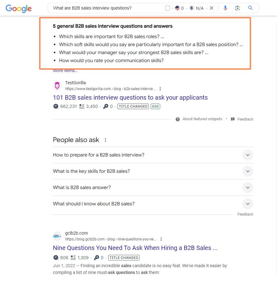 An example of a featured snippet on Google