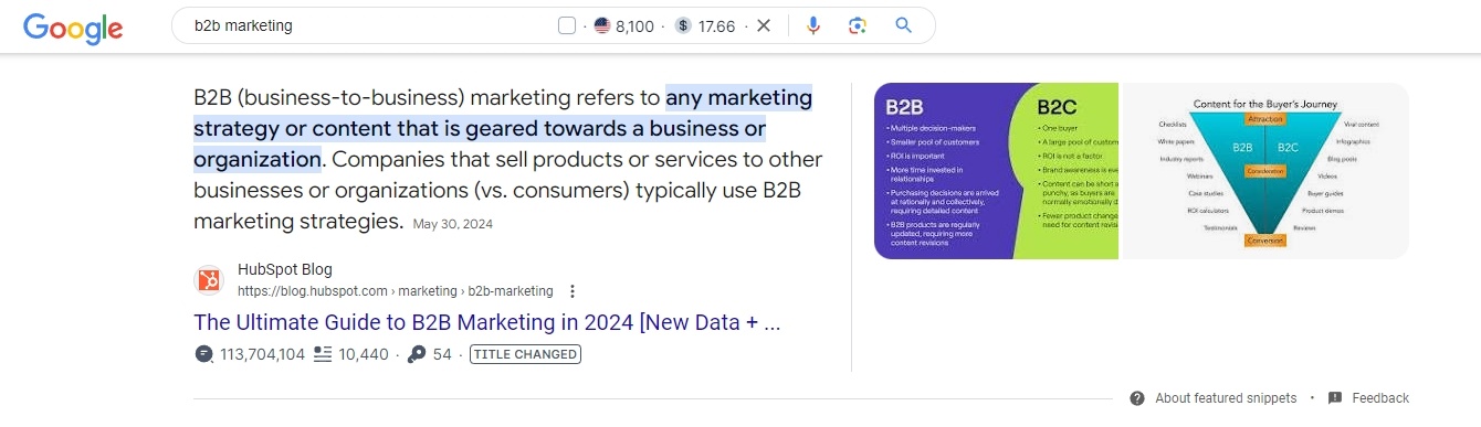 SEO structured data on Google snippets example