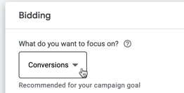 Select the Conversions option for optimizing your campaign