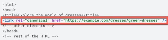 Example of a canonical tag from Google