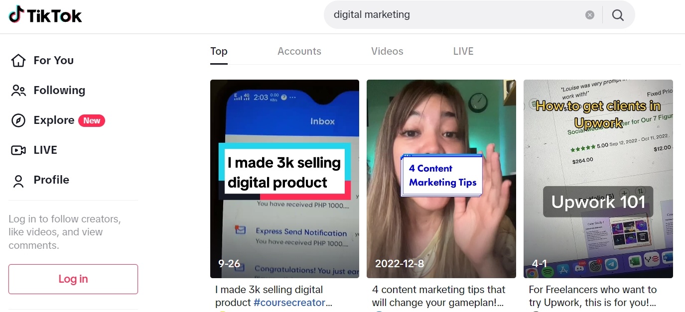TikTok platform overview searching for digital marketing niche