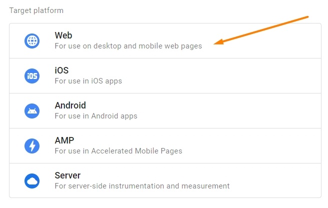 Choosing web for Google Tag Manager