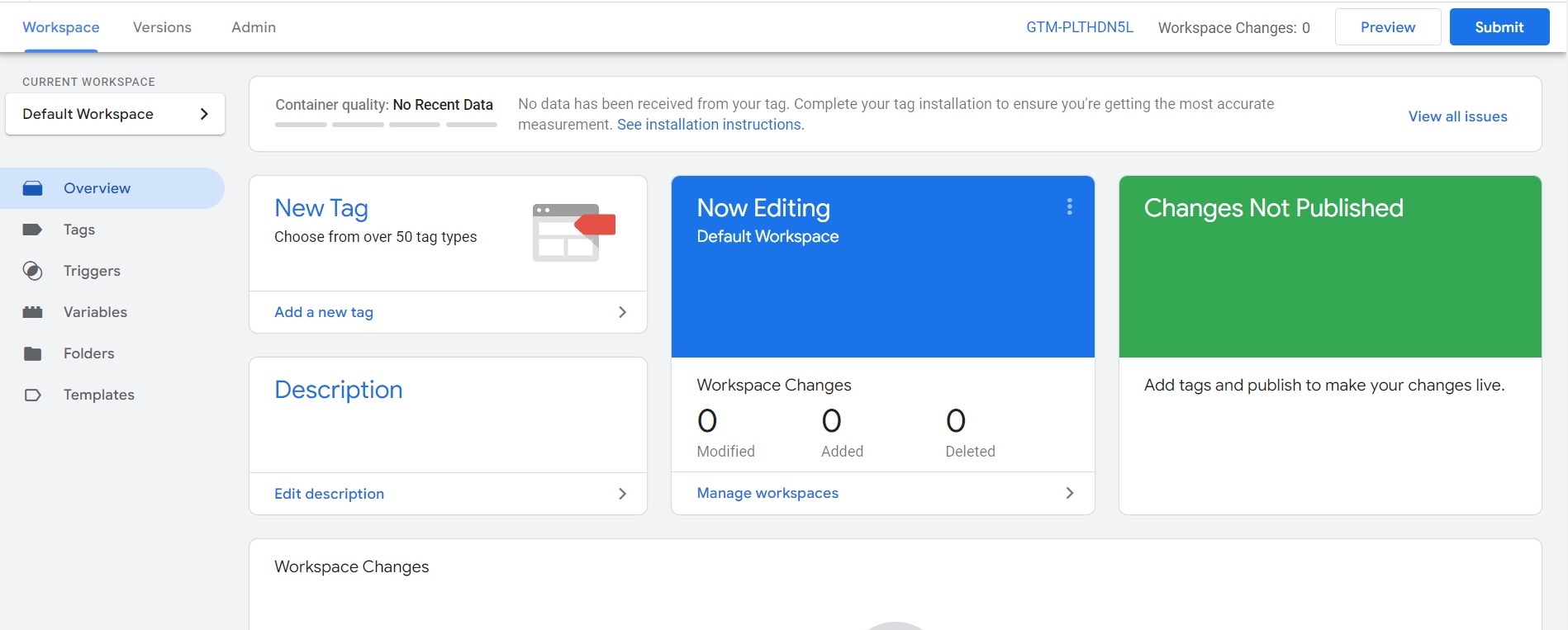 Google Tag Manager interface set-up