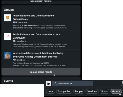 Click to view the group results for your LinkedIn search