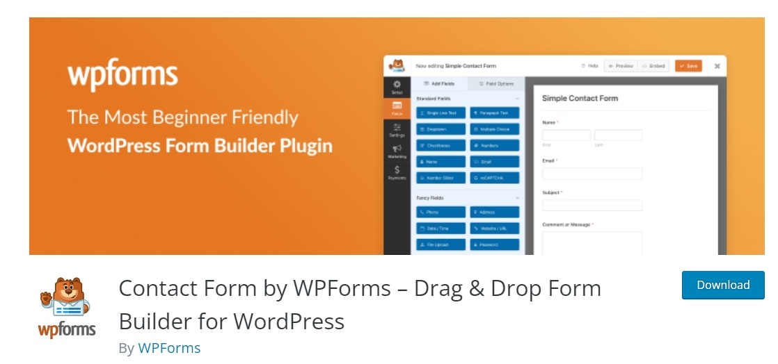 Contact Form by WPForms enables you to embed different types of forms on your WordPress site, such as for email marketing