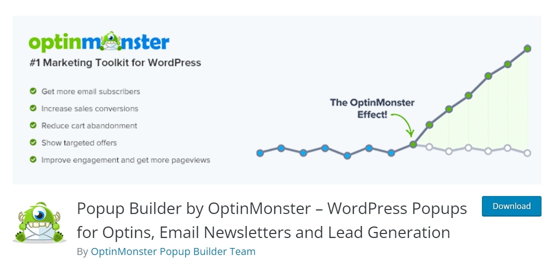 Popup Builder by Optinmonster creates engaging popups to catch visitors’ attention on your WordPress site