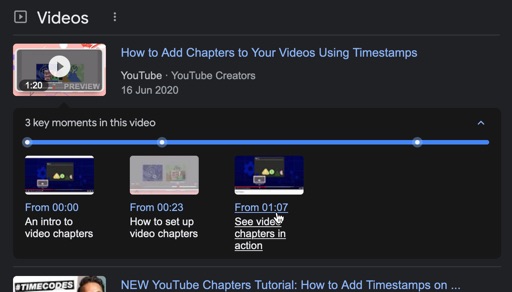 See timestamp information appear in Google’s search results for your videos